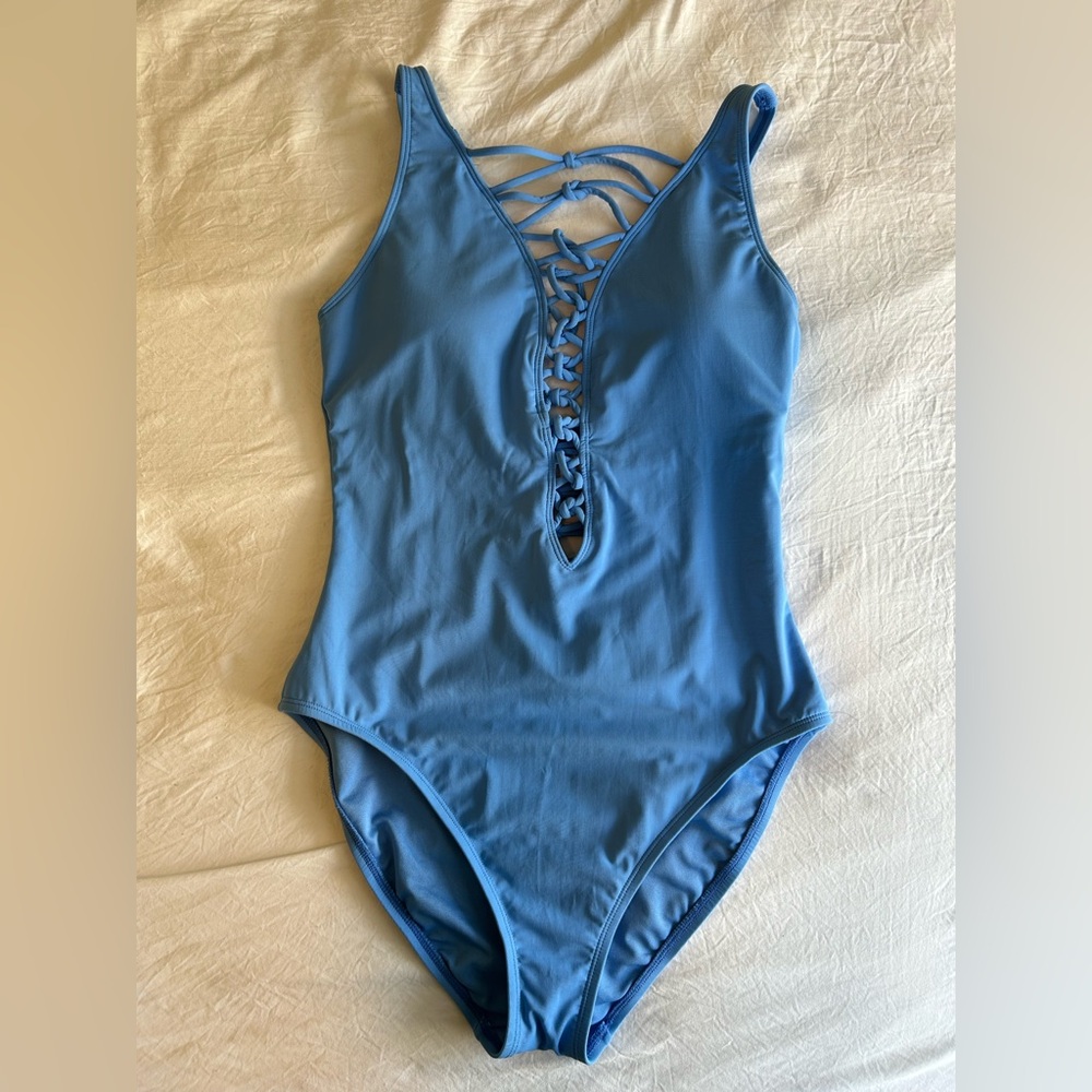 Bleu Rod Beattie Light Blue Knotty One Piece Women's Swimsuit Sz 10